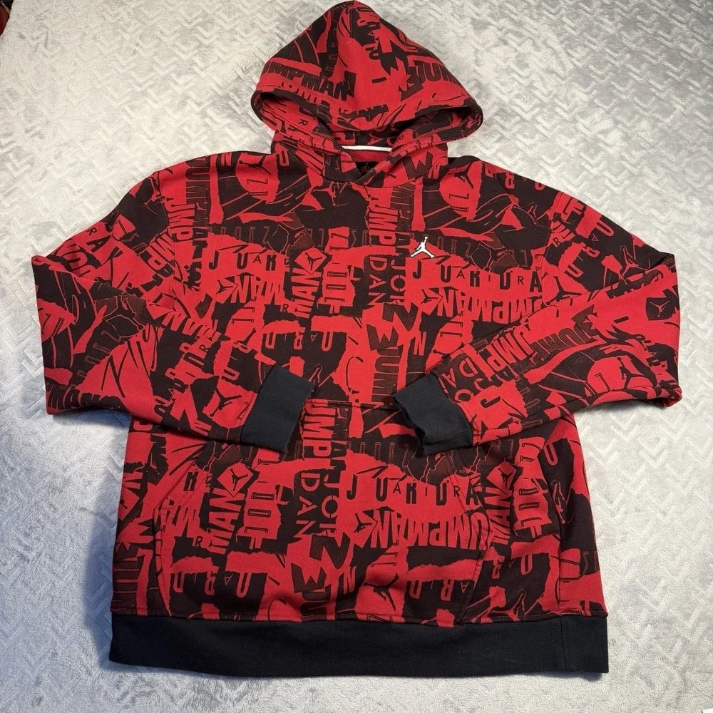 Nike Jordan Essentials Hoodie Mens XL Red Black Jumpman Fleece Pullover